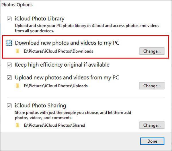 iCloud photo sync options