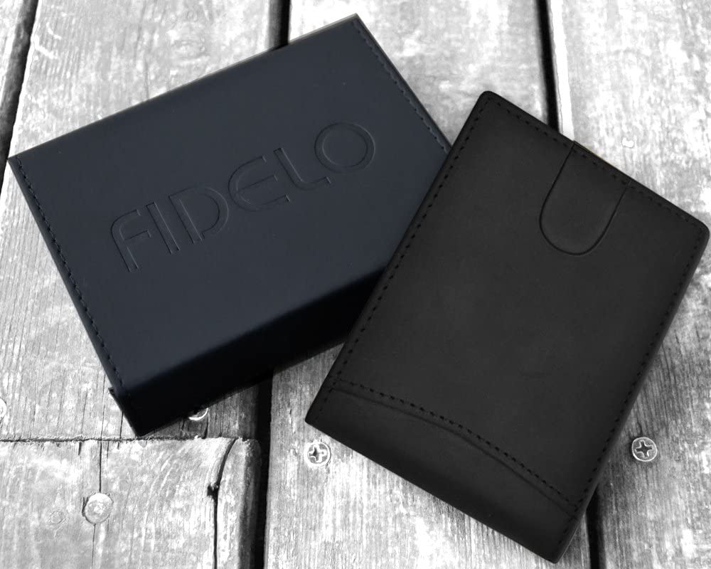 FIDELO “Dapperton” Bifold Leather Minimalist Wallet