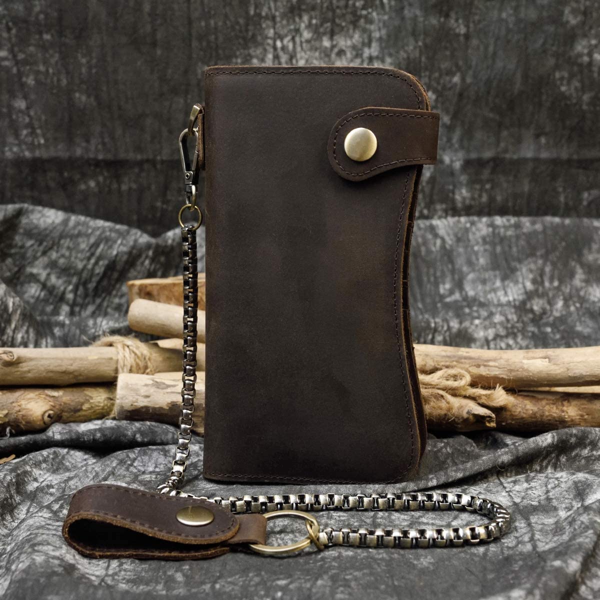 Luufan Men’s Genuine Leather Long Wallet Chain Wallet