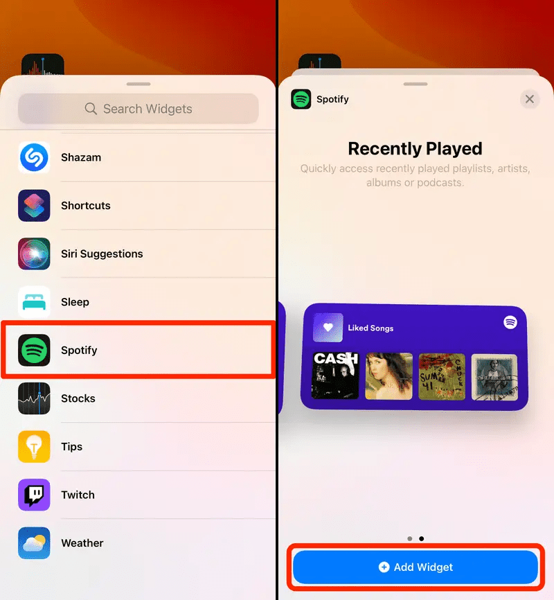Spotify widget On an iPhone or iPad